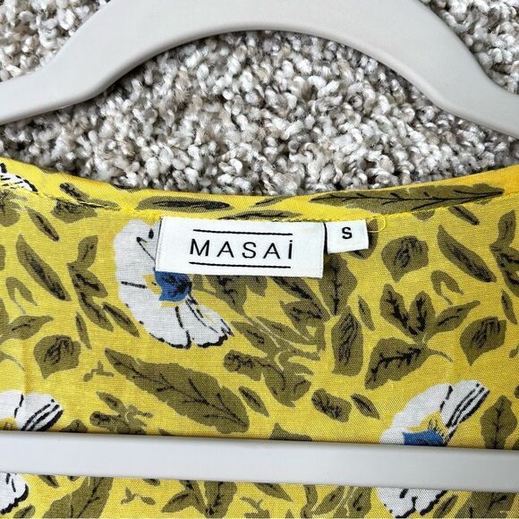 Masai Nara Dress Women’s Small Yellow/Blue/White Floral Print Short Sleeve Shift - Picture 3 of 5